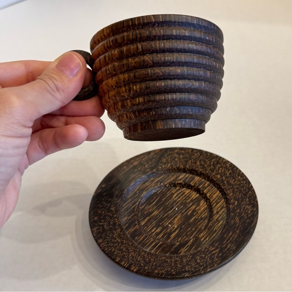 Artisan Handmade 100% Kithul Wood Tea Cup and Saucer Plate Set Coffee Expresso
